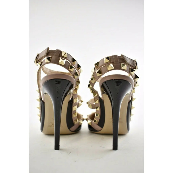 Valentino Rockstud Black Patent Poudre Nude Ankle T Strap Classic Heel Pump 39.5 - Picture 11 of 12